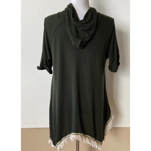 Altar'd State Womens Green Henley Waffle Knit Thermal Tribal Trim Fringe L - Picture 3 of 8